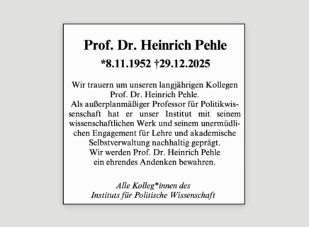 Zum Artikel "Trauer um Prof. Dr. Heinrich Pehle (1952-2025)"